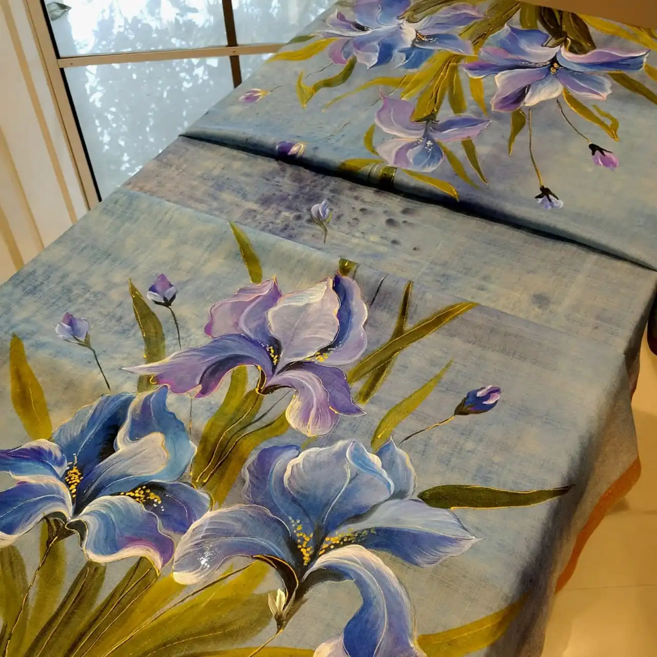 Artfully Dyed & Hand-Painted Tussar Silk Dupatta