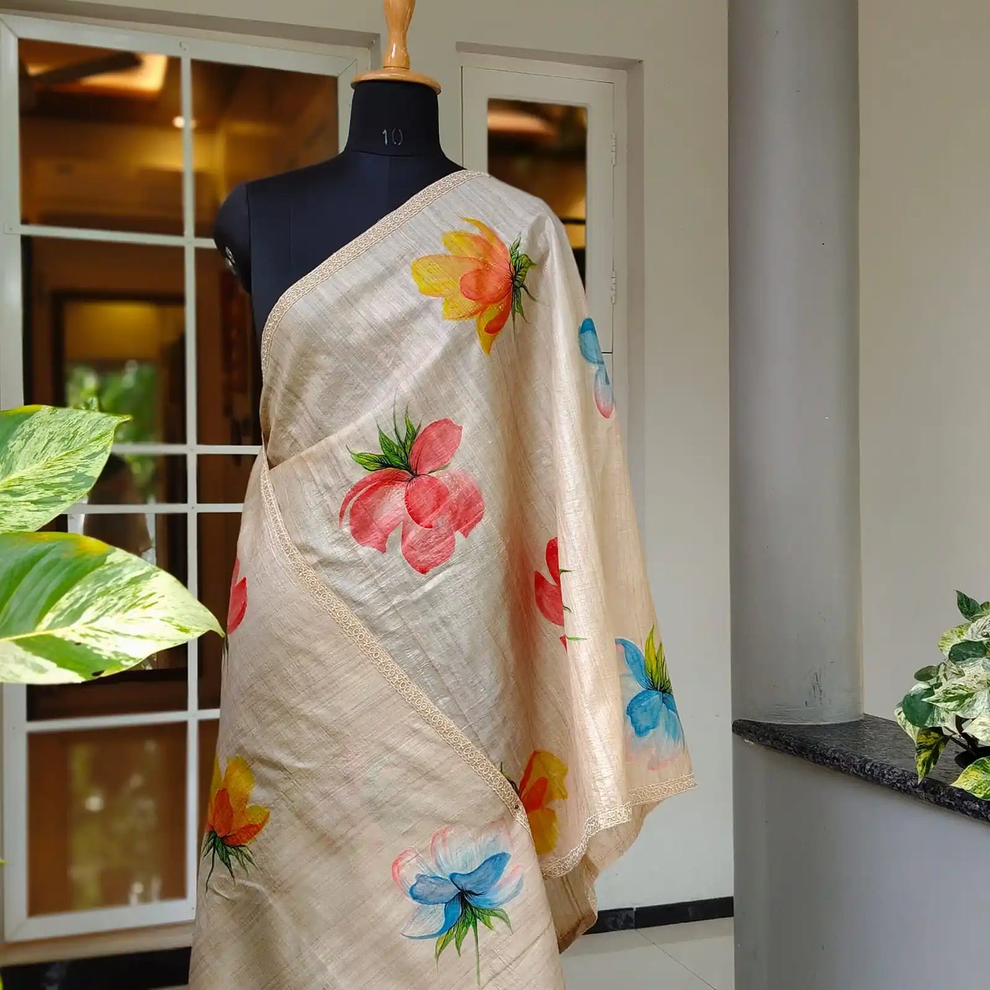 Hand-Painted Dupatta In Tusser Silk elegance