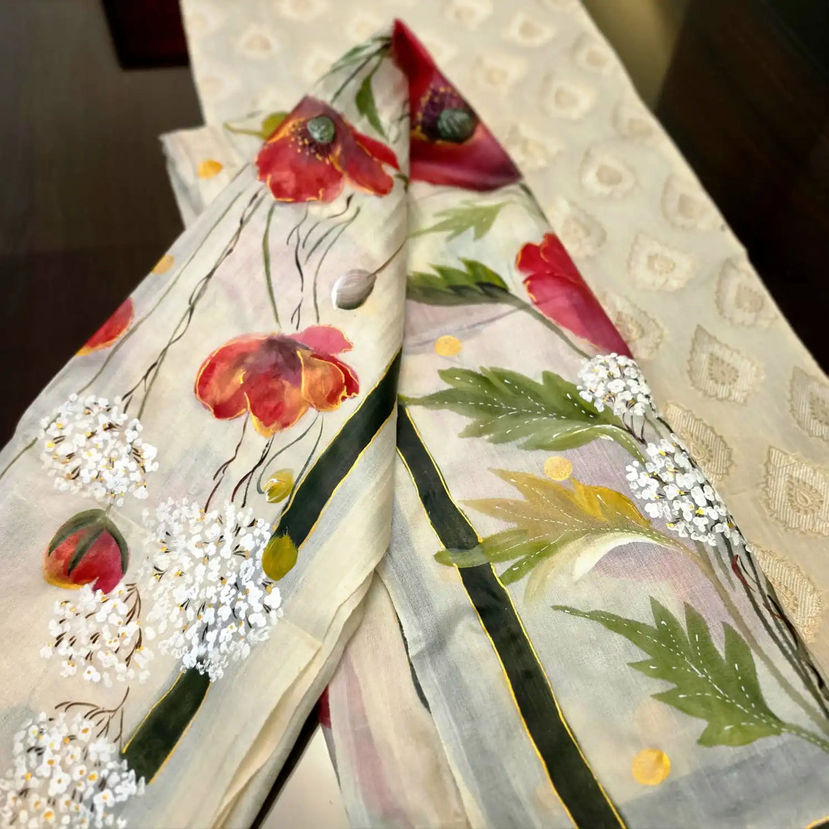 Beautiful Hand-Painted Dupatta In Tusser Silk