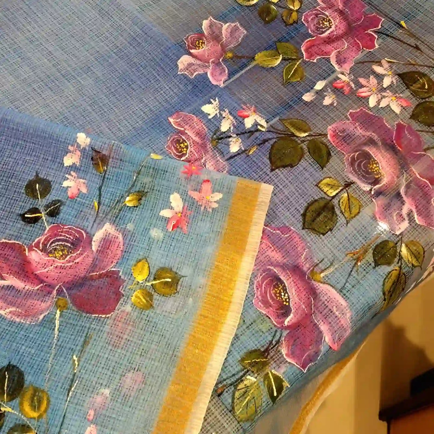 Hand-Painted 2 piece Kota Doria Set In Cool, Graceful Tones
