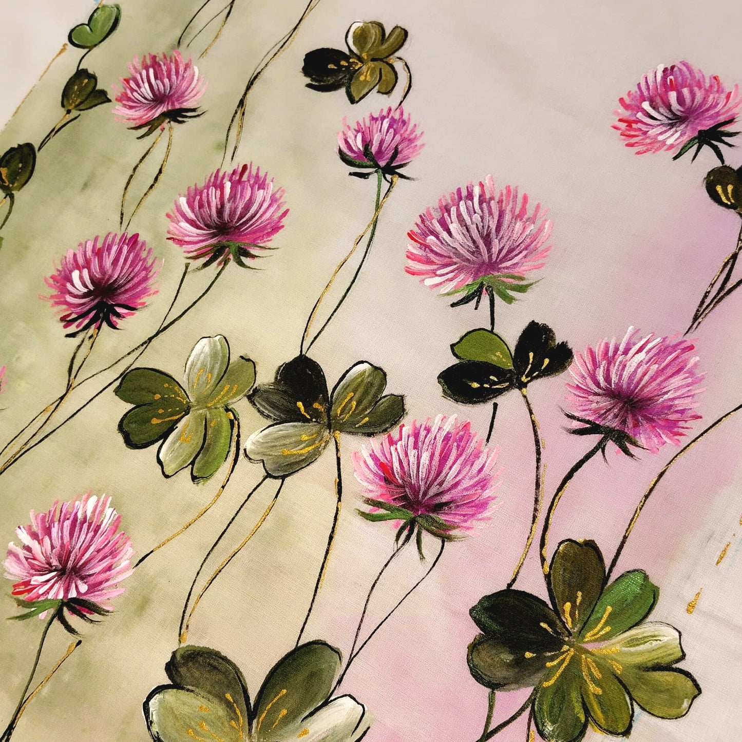 Graceful Half-White Pure Cotton Kurti Fabric Adorned With Hand-Painted Wild Blooms.