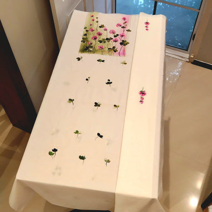 Graceful Half-White Pure Cotton Kurti Fabric Adorned With Hand-Painted Wild Blooms.