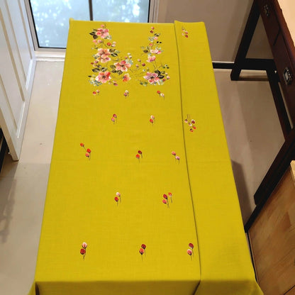 Delicately Hand-Painted Kurti Fabric Adorned With Blooming Floral Motifs.