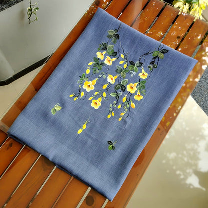 Pretty Floral-Themed Handpainted Linen-Cotton Kurti Material