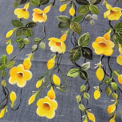 Pretty Floral-Themed Handpainted Linen-Cotton Kurti Material