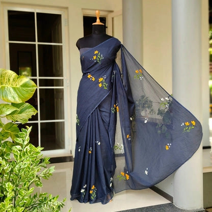 Hand-Embroidered Kota Cotton Saree