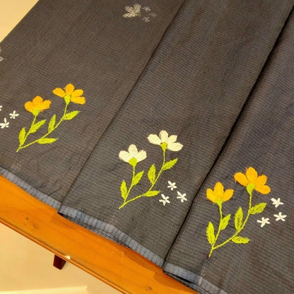 Hand-Embroidered Kota Cotton Saree