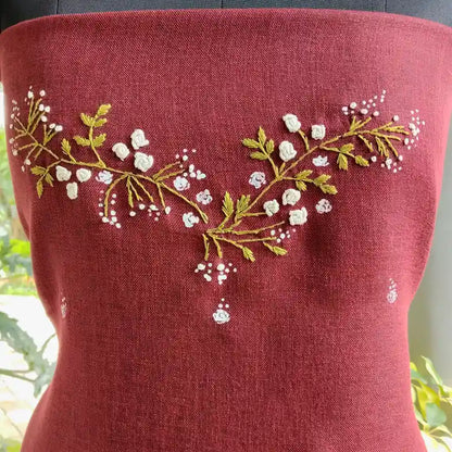 Soft Linen-Cotton Kurti Fabric With Delicate Hand Embroidery