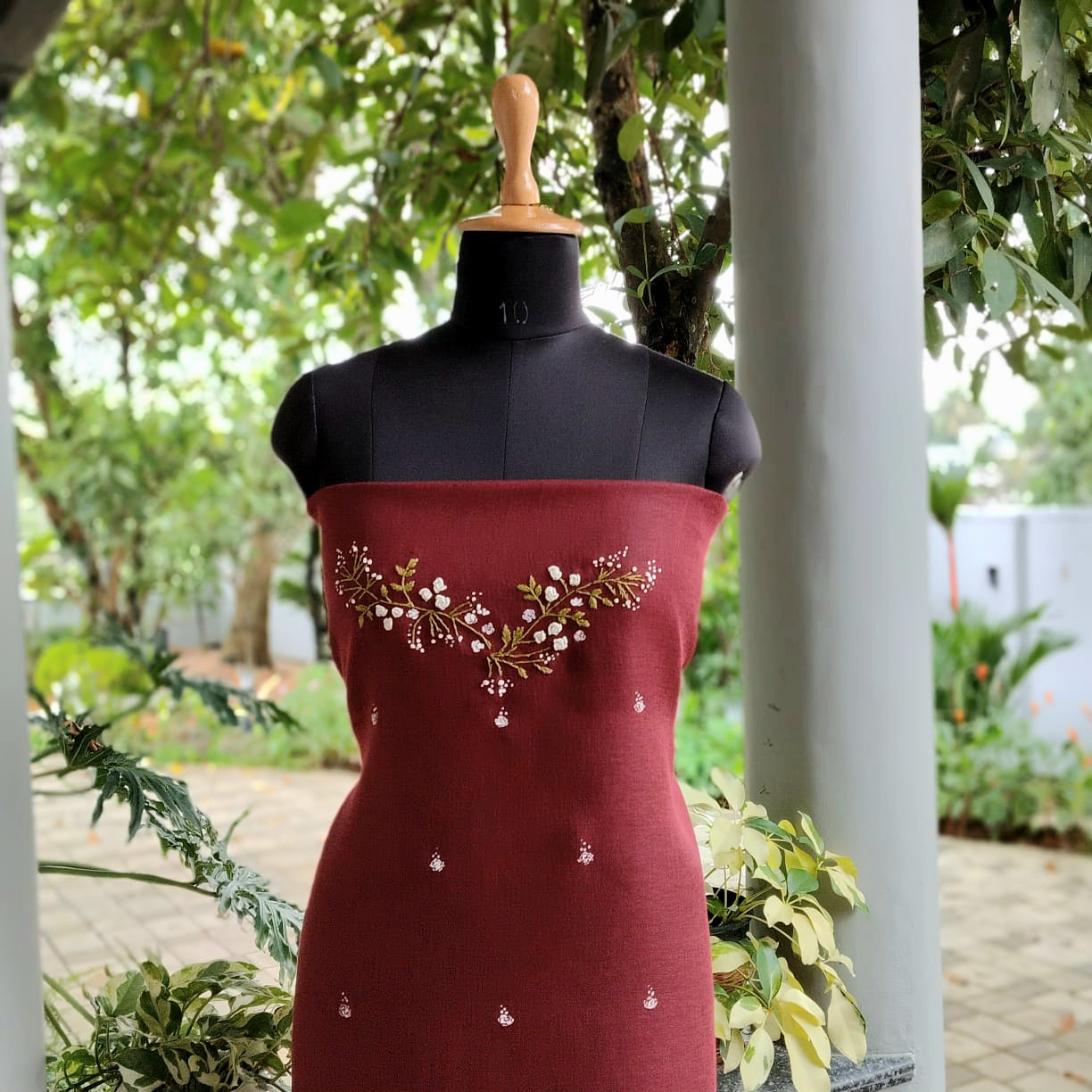 Soft Linen-Cotton Kurti Fabric With Delicate Hand Embroidery