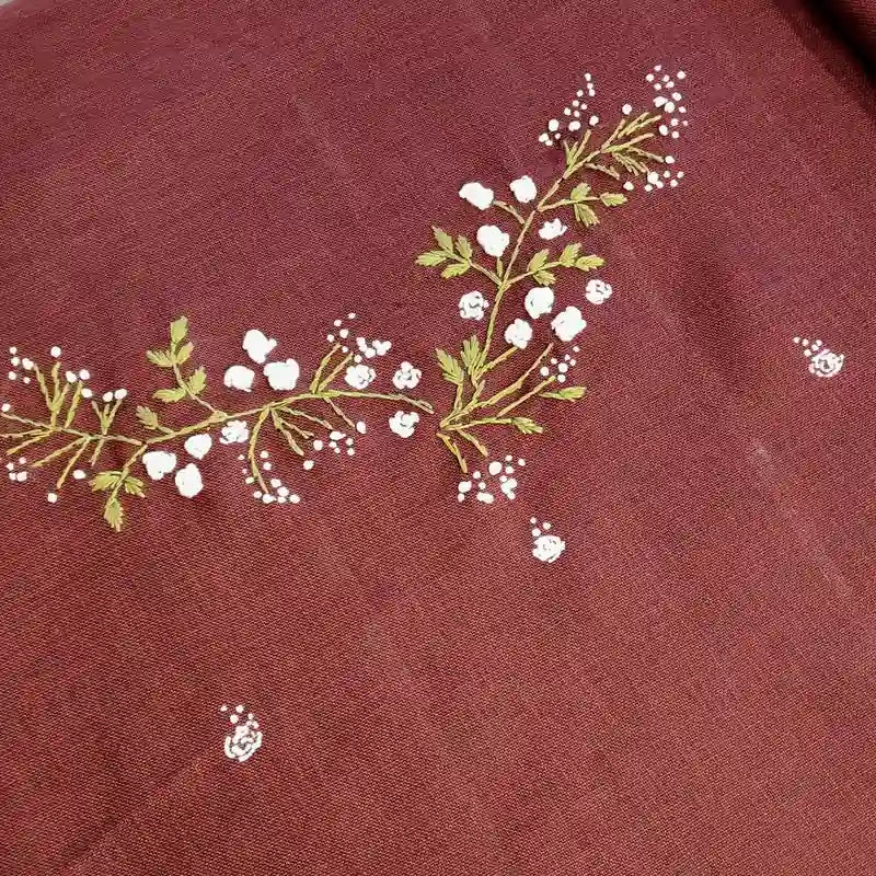 Soft Linen-Cotton Kurti Fabric With Delicate Hand Embroidery