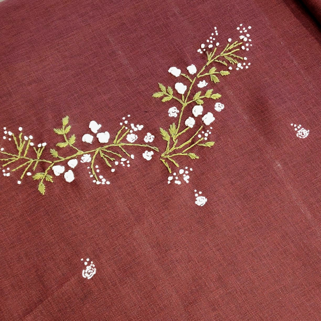 Soft Linen-Cotton Kurti Fabric With Delicate Hand Embroidery