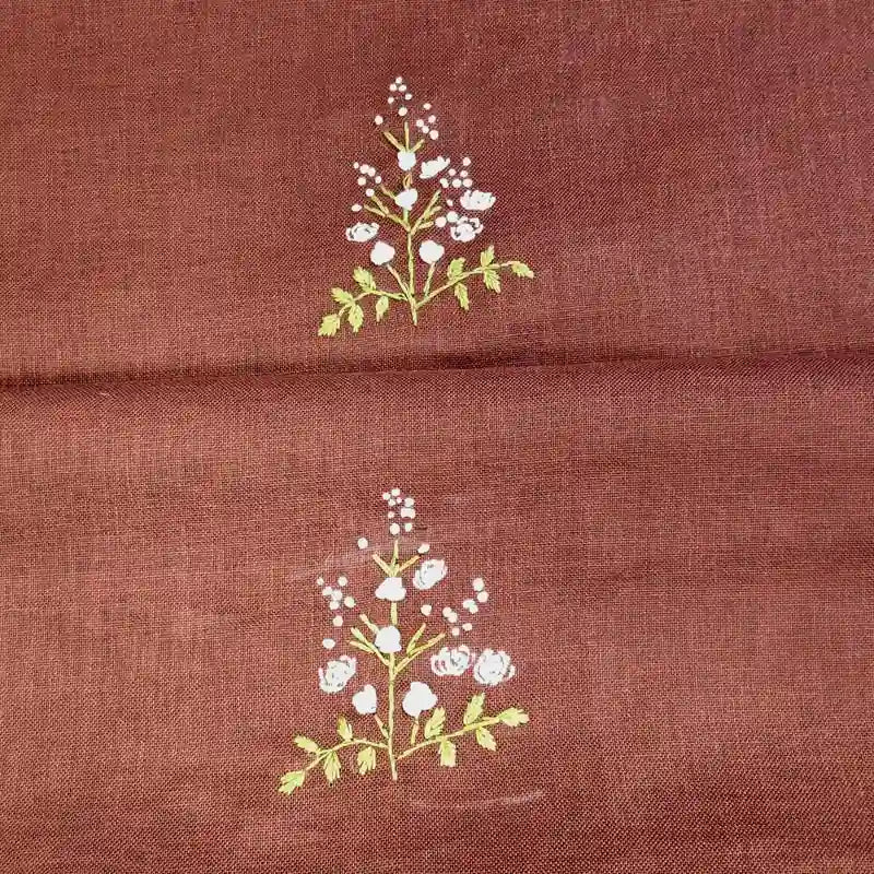 Soft Linen-Cotton Kurti Fabric With Delicate Hand Embroidery