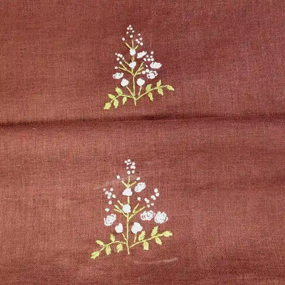 Soft Linen-Cotton Kurti Fabric With Delicate Hand Embroidery