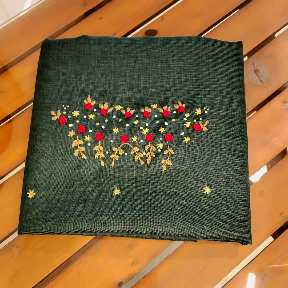 Graceful Linen-cotton Fabric With Fine Hand-Embroidered Motifs