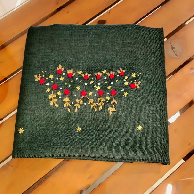 Graceful Linen-cotton Fabric With Fine Hand-Embroidered Motifs