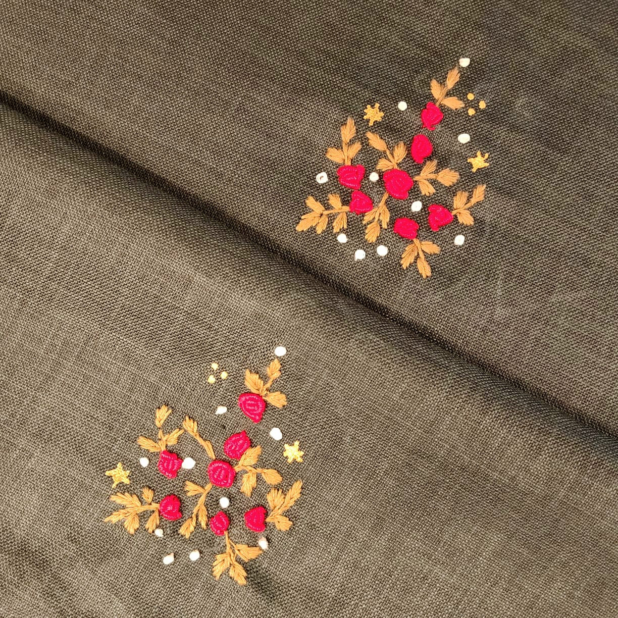 Graceful Linen-cotton Fabric With Fine Hand-Embroidered Motifs