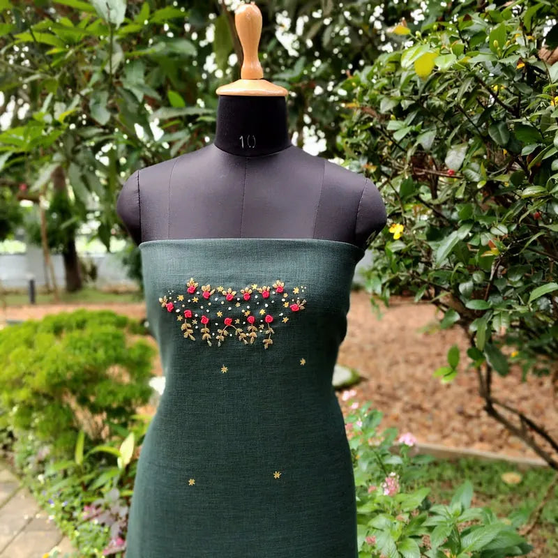 Graceful Linen-cotton Fabric With Fine Hand-Embroidered Motifs