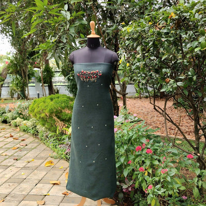 Graceful Linen-cotton Fabric With Fine Hand-Embroidered Motifs