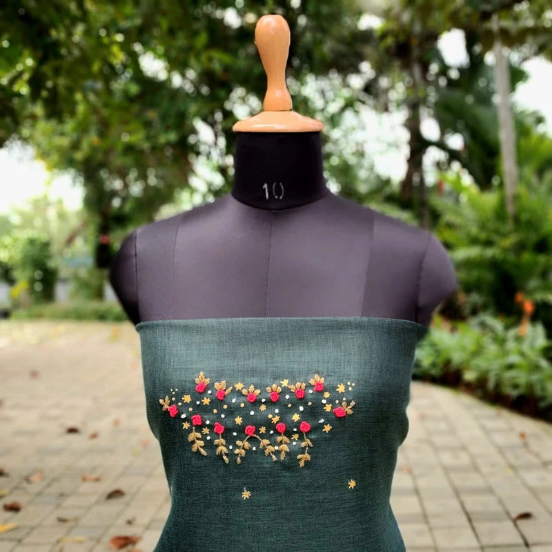 Graceful Linen-cotton Fabric With Fine Hand-Embroidered Motifs