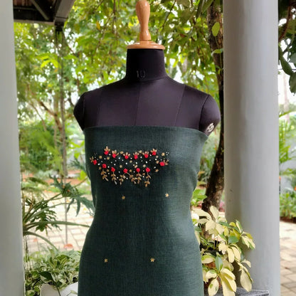 Graceful Linen-cotton Fabric With Fine Hand-Embroidered Motifs