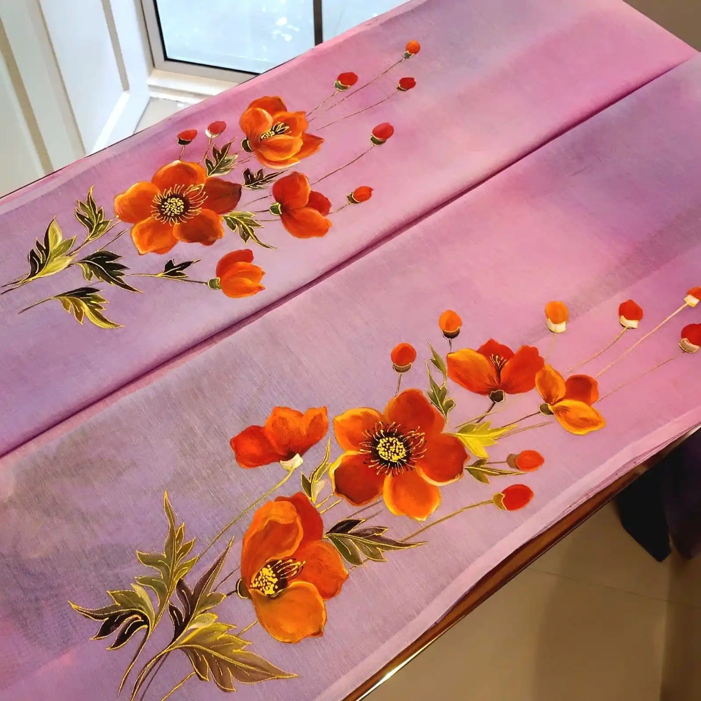 Hand Dyed Chanderi Silk Saree With Hand-Painted Elegance