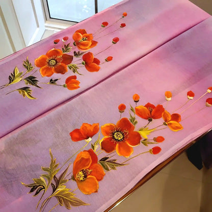Hand Dyed Chanderi Silk Saree With Hand-Painted Elegance