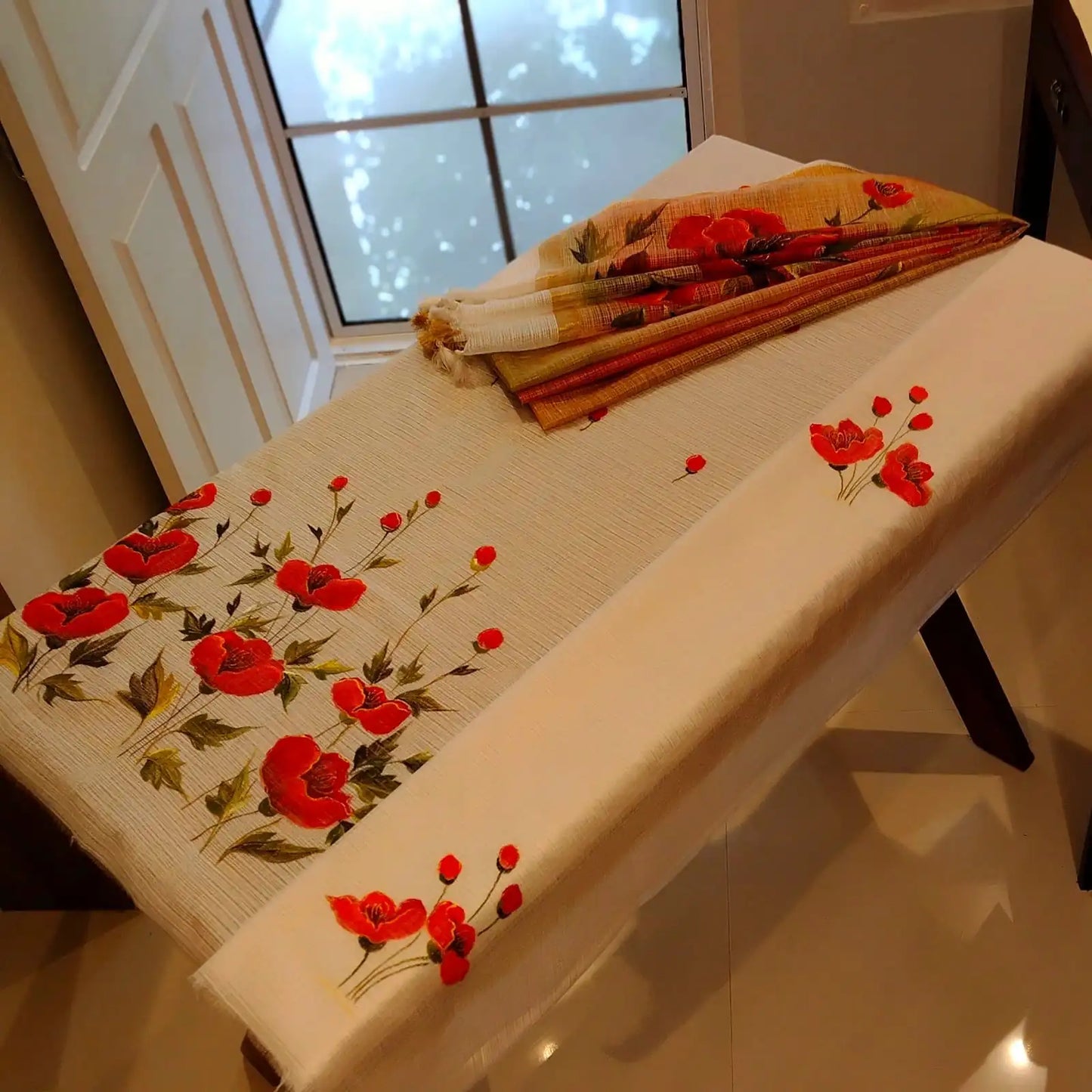 Graceful Florals on Kota Doria Kurta & Dupatta Fabric