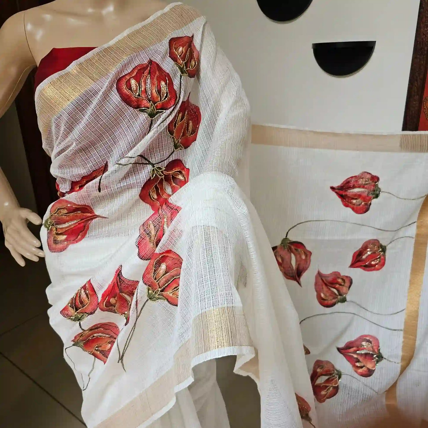 Dazzling White Kota Dora Saree with beadwork