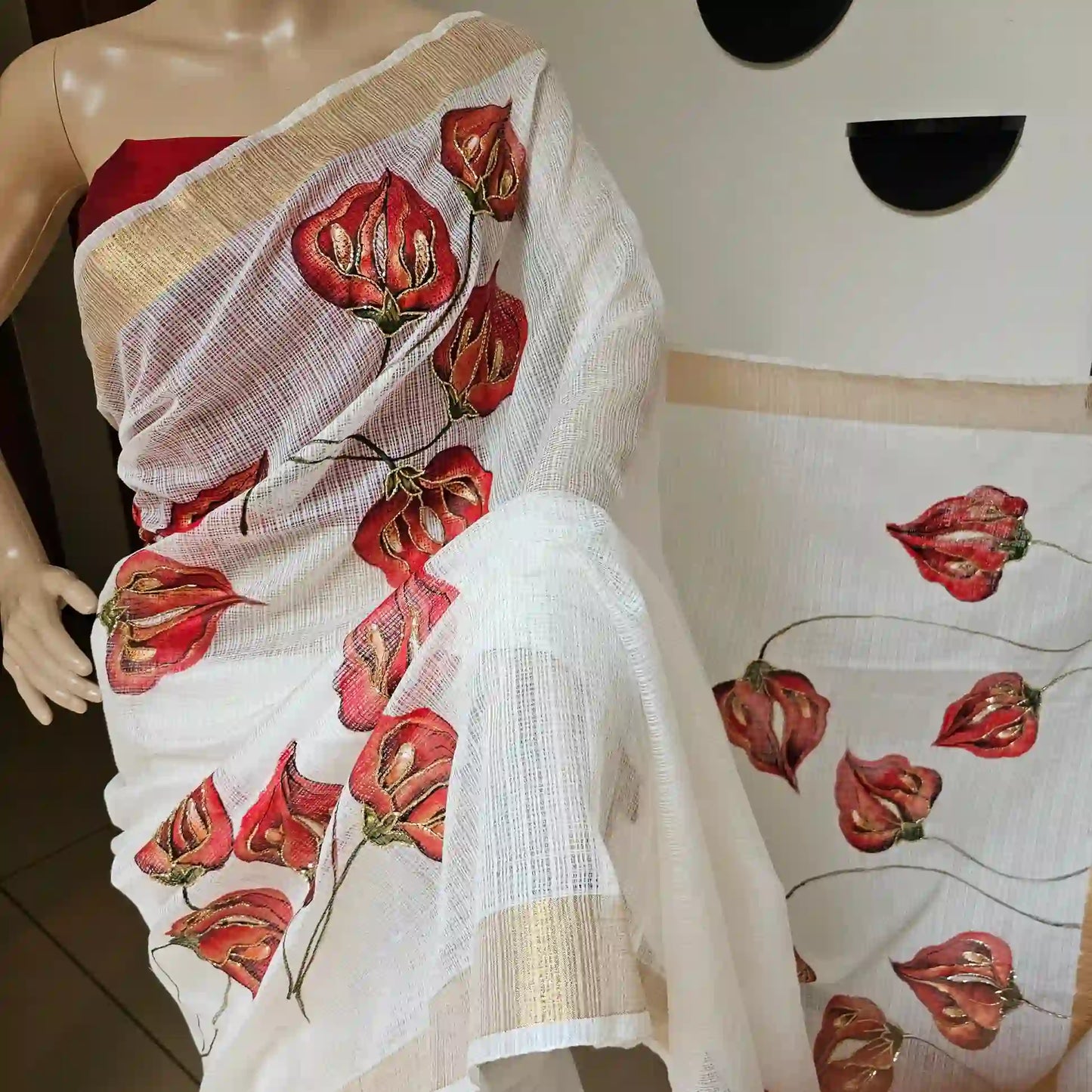 Dazzling White Kota Dora Saree with beadwork