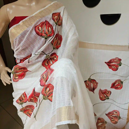 Dazzling White Kota Dora Saree with beadwork