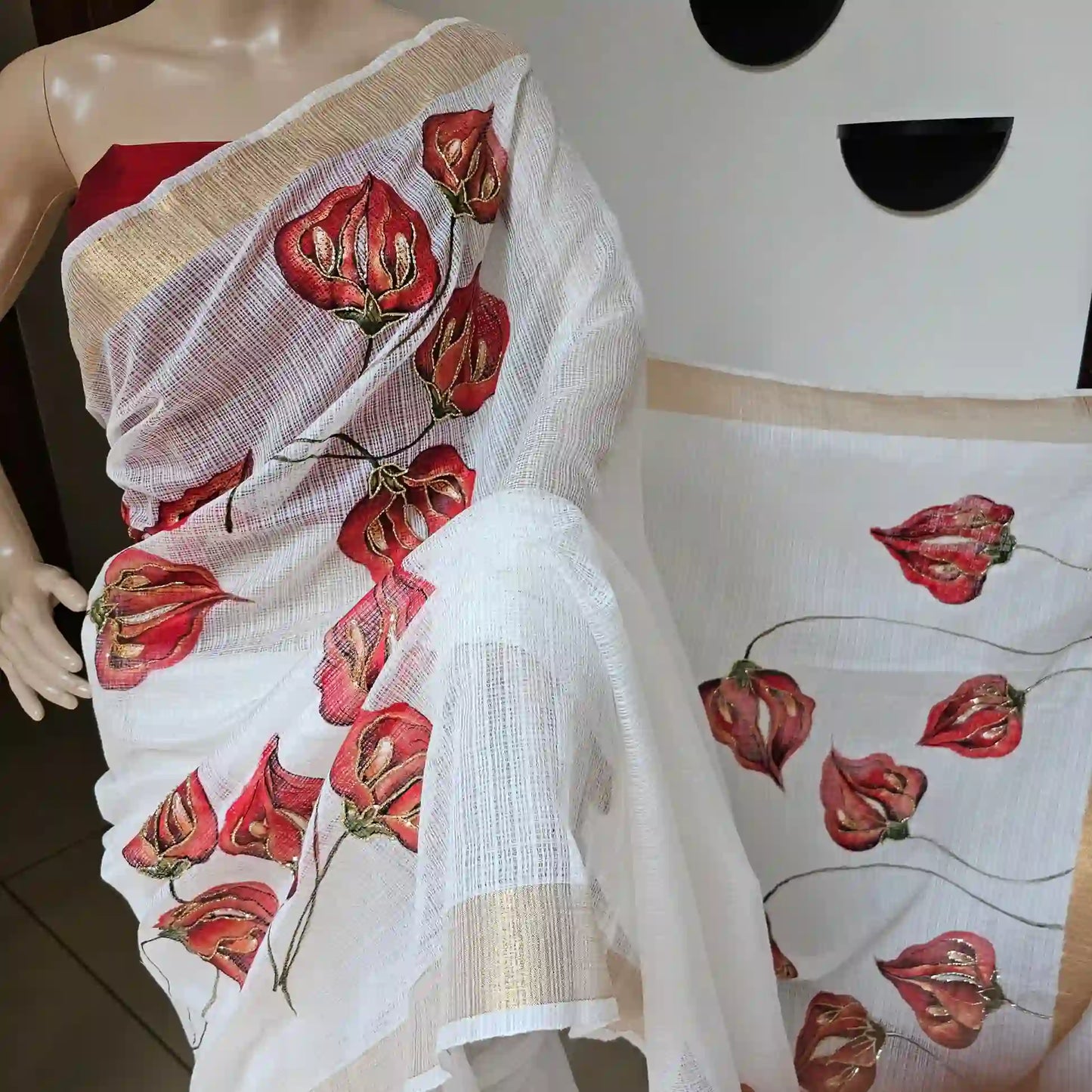 Dazzling White Kota Dora Saree with beadwork