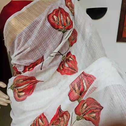 Dazzling White Kota Dora Saree with beadwork