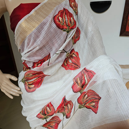 Shop White Kota Dora Saree with beadwork 