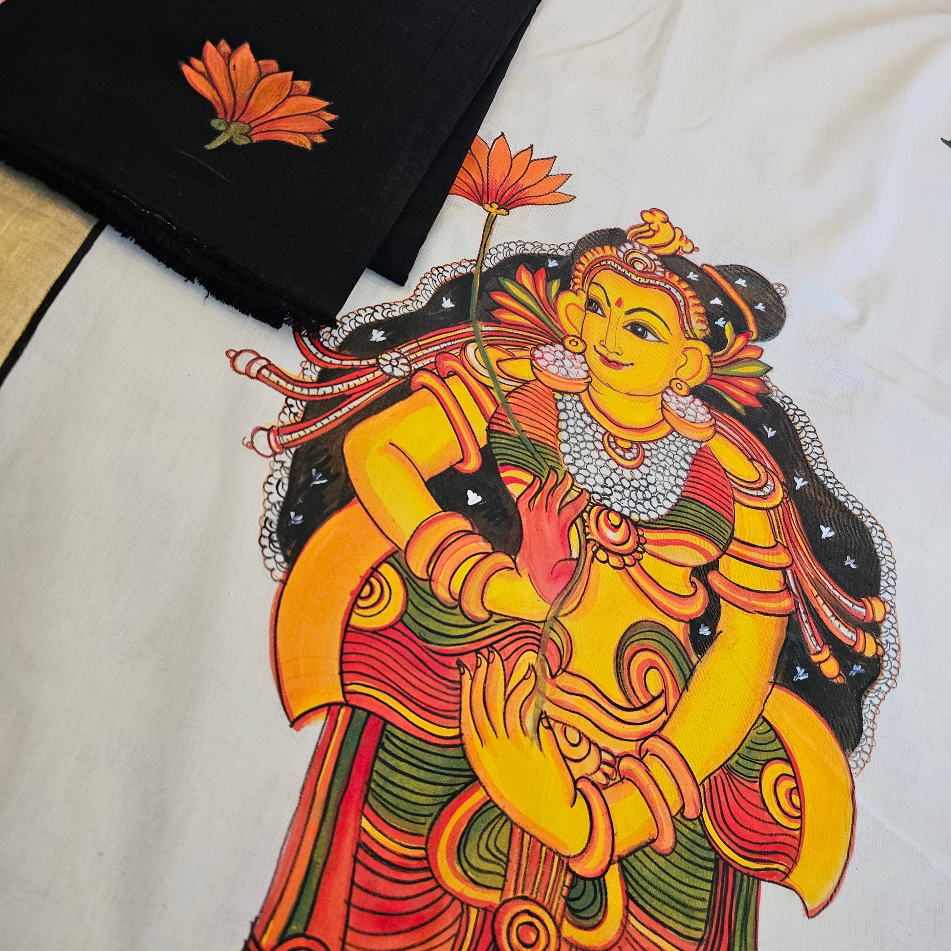 Affordable Hand-painted Saree in Kerala Mural Style