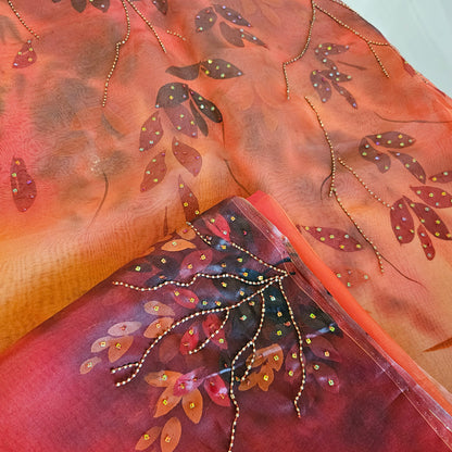 Vibrant Hand-painted Organza Saree 