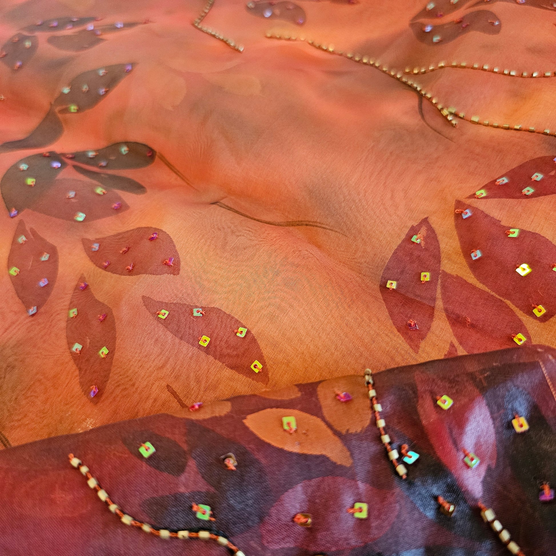 Hand-painted Organza Saree with Bead-work