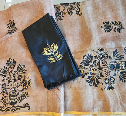 Exclusive Hand-painted Linen Saree with Blouse piece