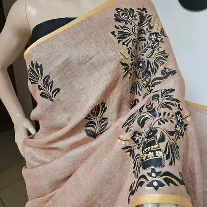 Exclusive Hand-painted Linen Saree with Blouse piece