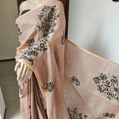 Exclusive Hand-painted Linen Saree with Blouse piece