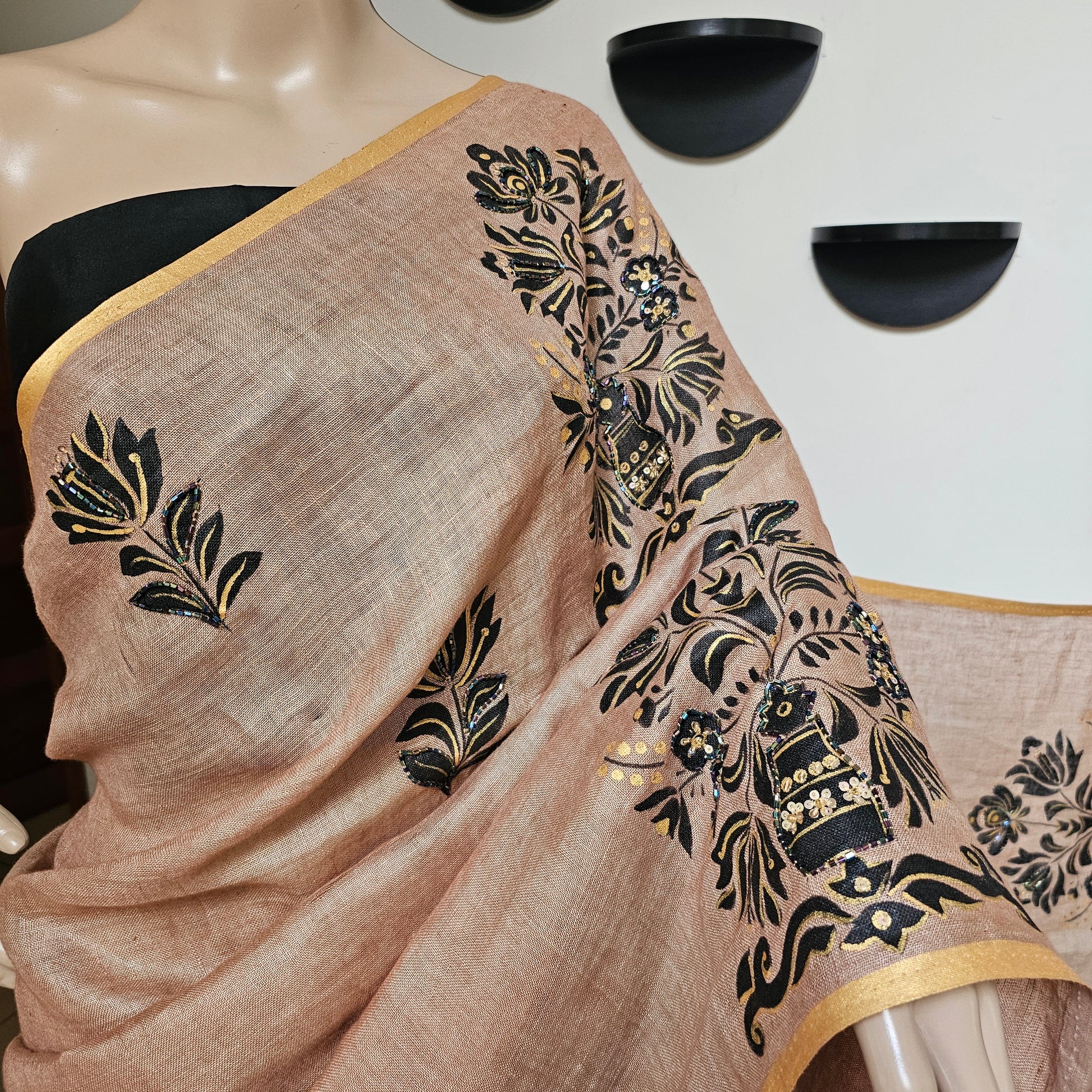 Buy Hand-painted Linen Saree 