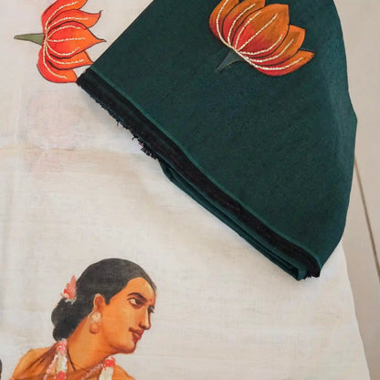 Hand-painted Kerala saree featuring Ravi Varma artwork