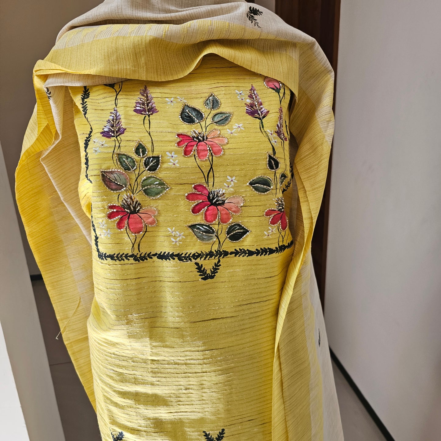 Best Hand-painted Kurti Set in Yellow Color