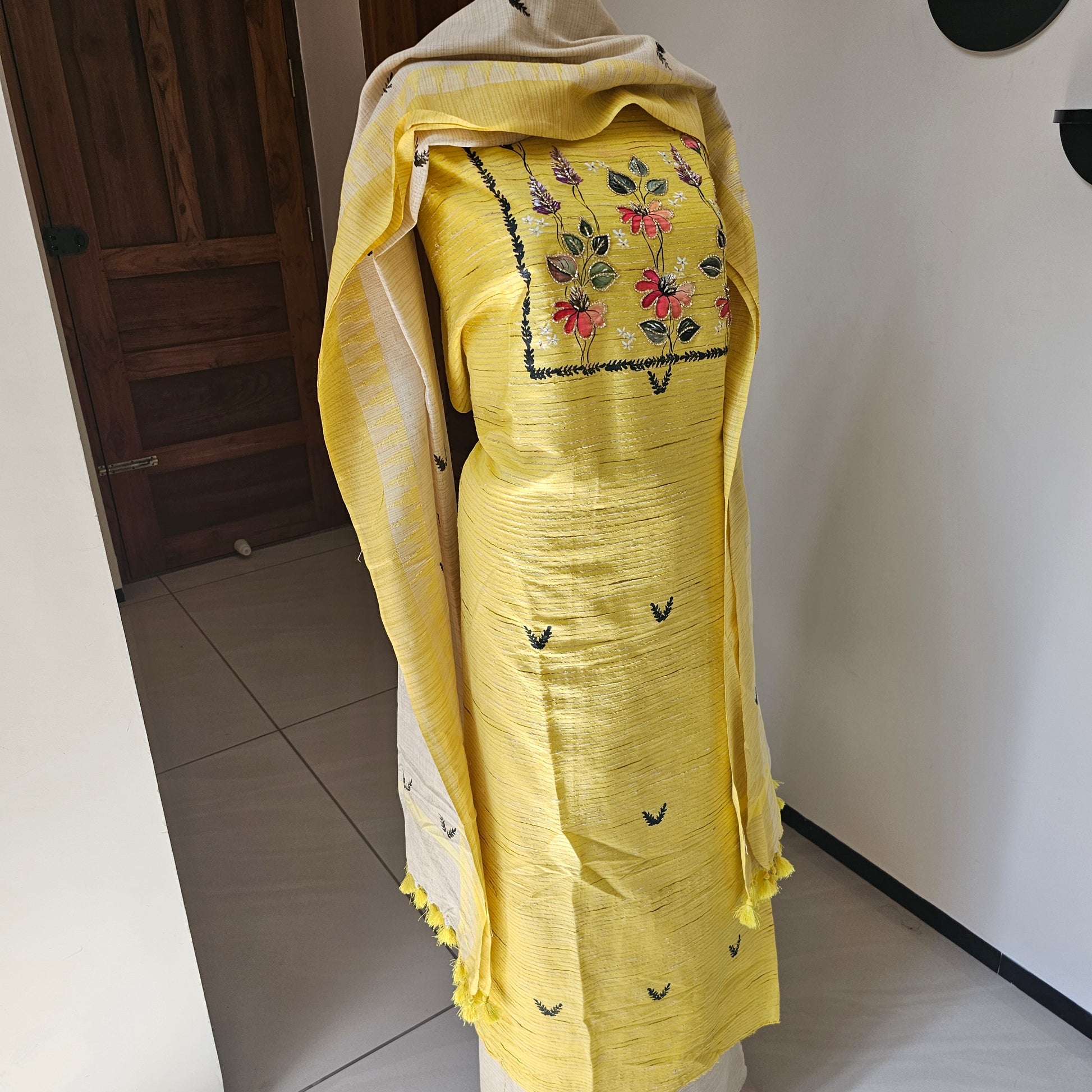 Yellow Hand-painted Kurti Set