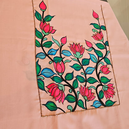 Hand-painted Glazed cotton Kurti in Peach