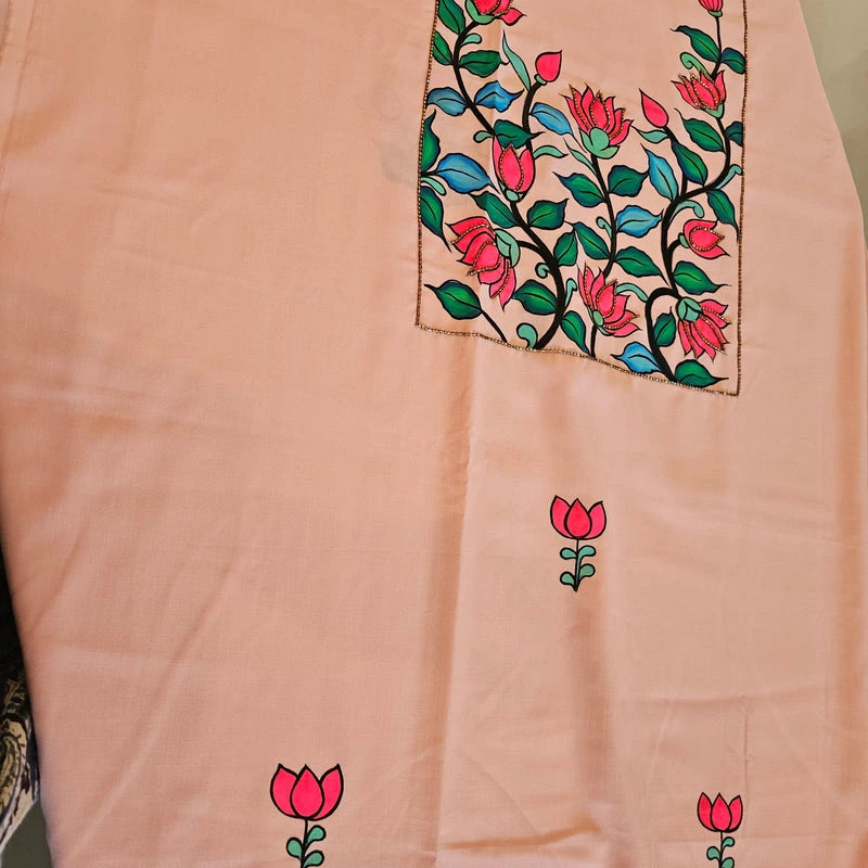 Hand-painted Glazed cotton Kurti in Peach