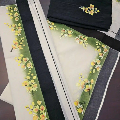 Kani Konnas hand painted on Kerala Set Mundu
