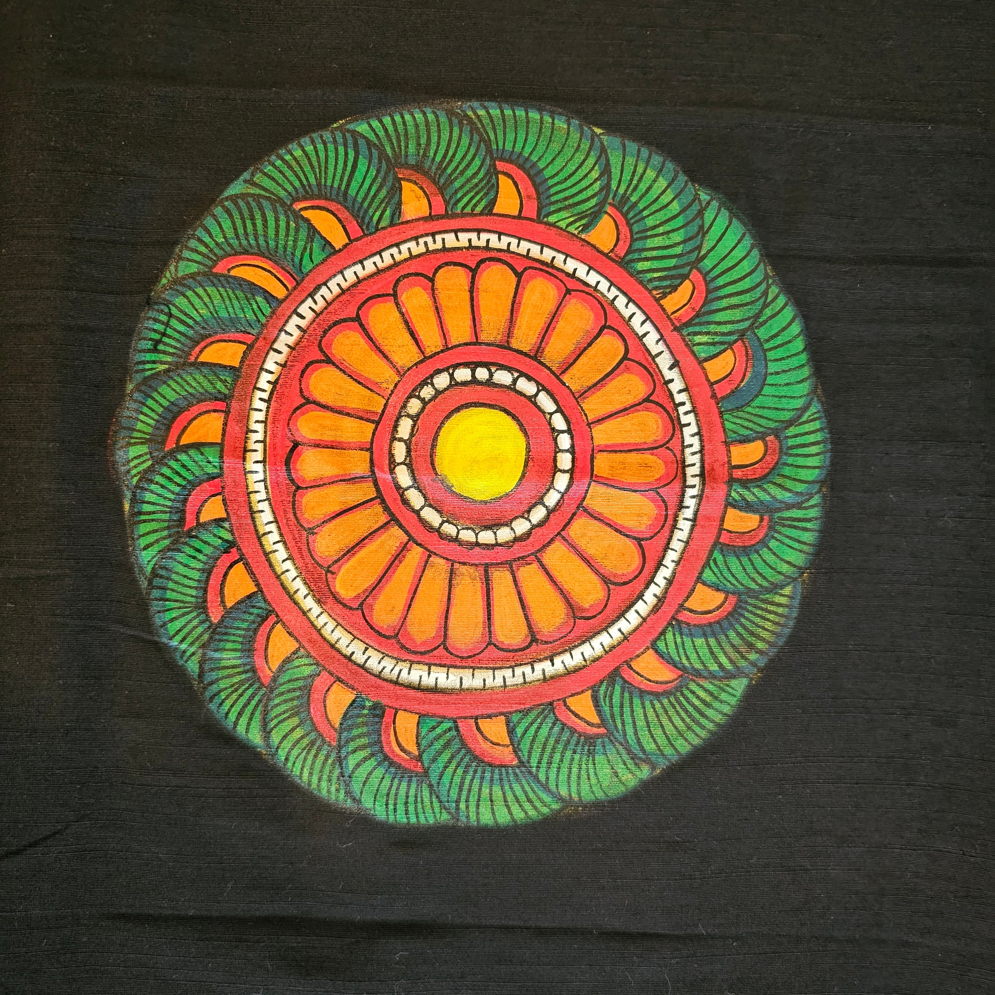 Black Hand-painted Raw Cotton Blouse Piece in Kerala Mural Style