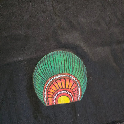 Black Hand-painted Raw Cotton Blouse Piece in Kerala Mural Style