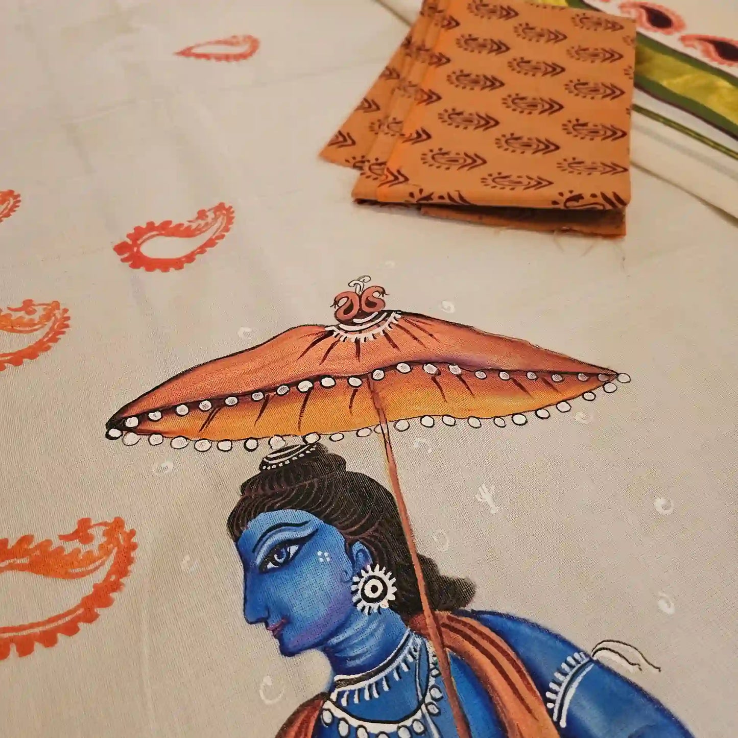 Unique Hand-painted Kerala Set Mundu.