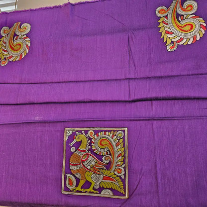 Hand-painted Raw cotton blouse piece in Deep Violet color Fabric